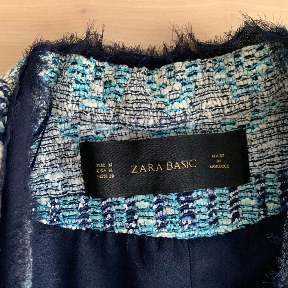 ZARA - Blue Textured Knit Cardigan | Patterned Open Jacket - Picture 3 of 7